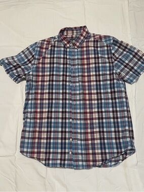 Old Navy Men's Short-Sleeve Plaid Button-Down Shirt - Blue/White/Burgundy